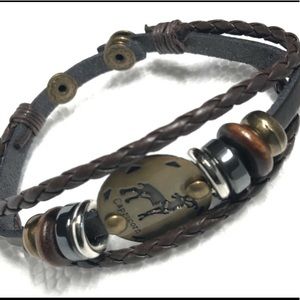 Leather bracelet Capricorn Zodiac with charms